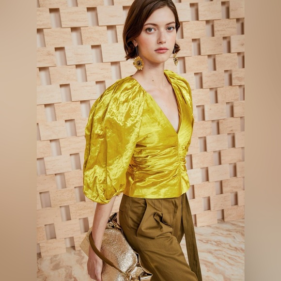 ULLA JOHNSON
Vera Shiny Puff-Sleeve Top. Size XS - Picture 2 of 15